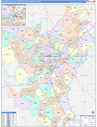 Birmingham-Hoover Metro Area Wall Map Color Cast Style